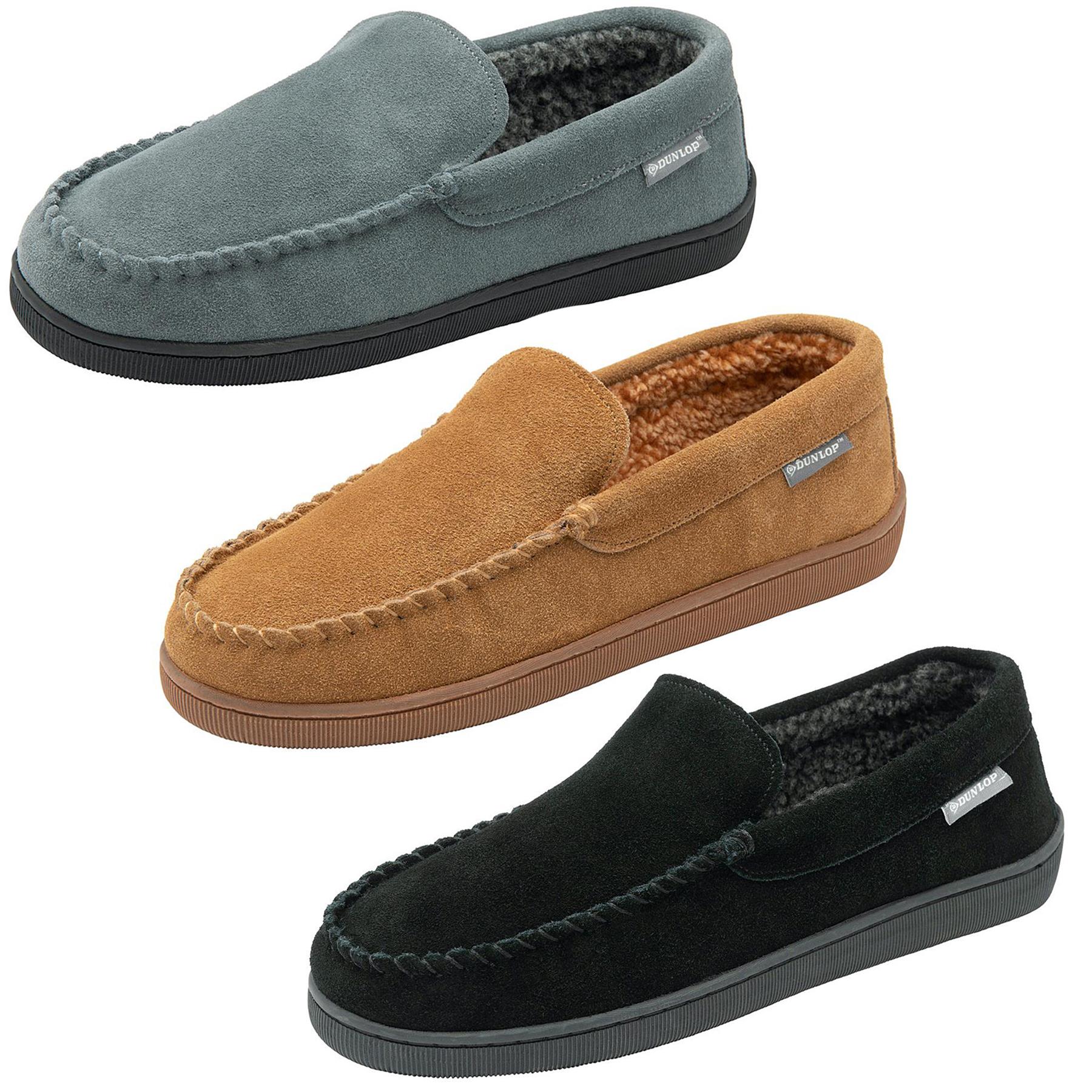 Dunlop Nathan Suede Leather Mens Memory Foam Loafer Slippers Foot Box