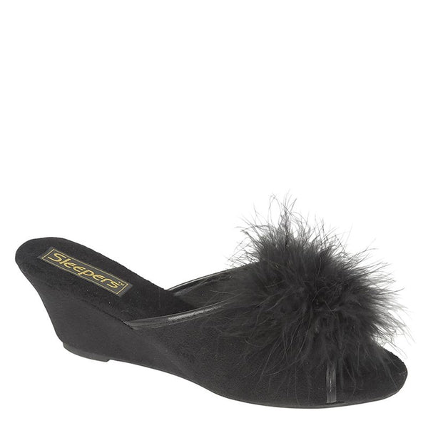 Sleepers Anne Jewelled Rosette Boa Mule Slippers