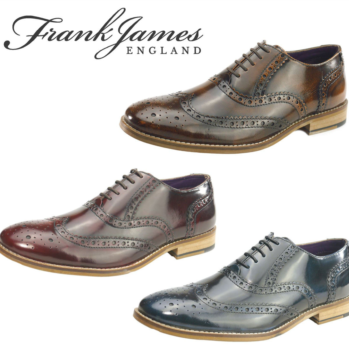 Frank James Newman Mens Leather Lace Hi Shine Formal Brogue Shoes